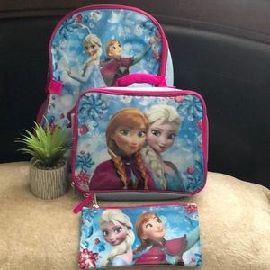 New With Tag Disney Frozen 3 piece backpack set